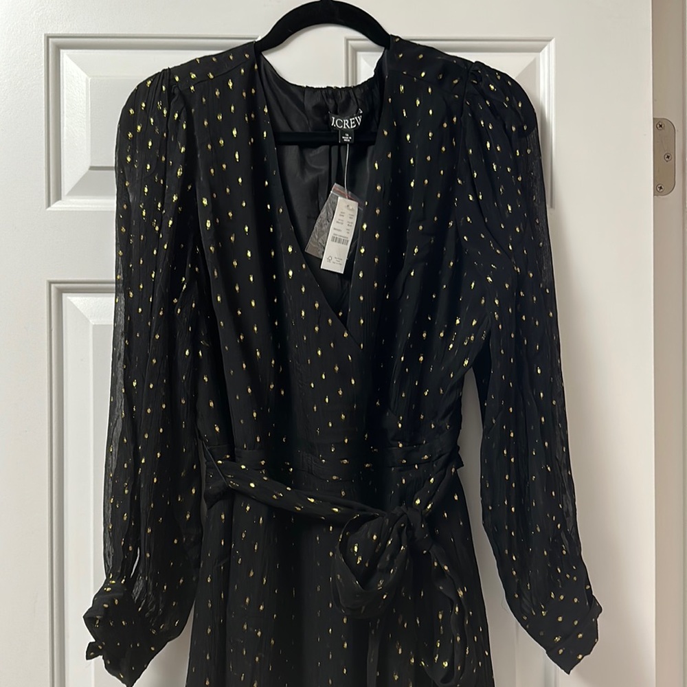 NWT - J Crew black and gold wrap dress, faux wrap